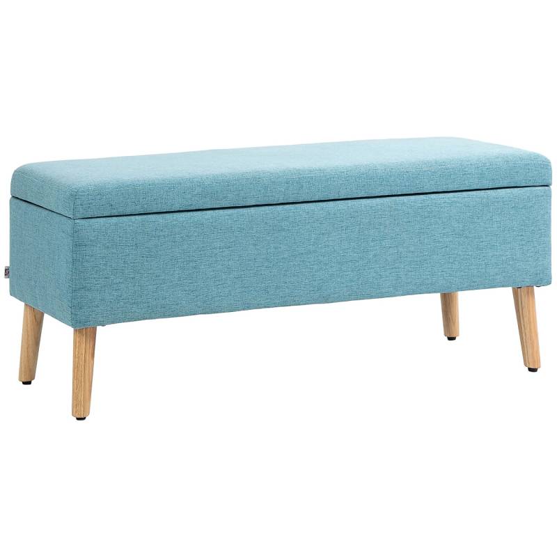HOMCOM Sitzbank mit Stauraum Leinenoptik Gummiholz Blau 110 x 39 x 45 cm von HOMCOM