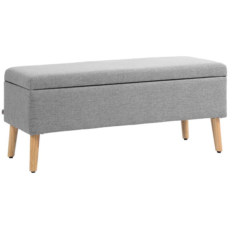 HOMCOM Sitzbank mit Stauraum Leinenoptik Gummiholz Grau 110 x 39 x 45 cm von HOMCOM