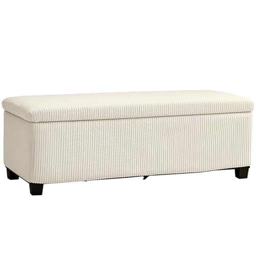 HOMCOM Sitzbank mit Stauraum Polsterbank mit Cord-Optik, Sitztruhe mit Stahlbeine, Truhenbank für Wohnzimmer, Schlafzimmer, Flur 112 x 42 x 40 cm, Beige von HOMCOM