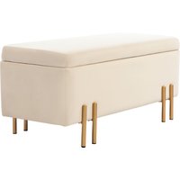 HOMCOM Sitzbank mit Stauraum Polsterbank mit Samtoptik, Sitztruhe mit Holzbeine, Truhenbank für Wohnzimmer Schlafzimmer Flur 100 x 40 x 42 cm, Beige   Aosom von HOMCOM