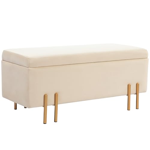 HOMCOM Sitzbank mit Stauraum Polsterbank mit Samtoptik, Sitztruhe mit Metallbeine, Truhenbank für Wohnzimmer Schlafzimmer Flur 100 x 40 x 42 cm, Beige HOMCOM Sitzbank mit Stauraum Polsterbank mit Samtoptik, Sitztruhe mit Metallbeine, Truhenbank für Wohnzimmer Schlafzimmer Flur 100 x 40 x 42 cm, Beige von HOMCOM