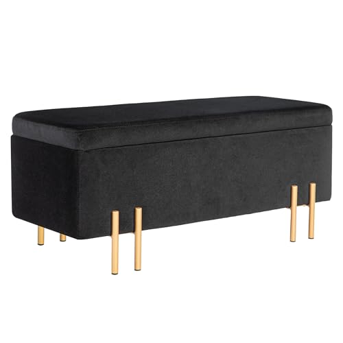 HOMCOM Sitzbank mit Stauraum Polsterbank mit Samtoptik, Sitztruhe mit Metallbeine, Truhenbank für Wohnzimmer Schlafzimmer Flur 100 x 40 x 42 cm, Schwarz HOMCOM Sitzbank mit Stauraum Polsterbank mit Samtoptik, Sitztruhe mit Metallbeine, Truhenbank für Wohnzimmer Schlafzimmer Flur 100 x 40 x 42 cm, Schwarz von HOMCOM