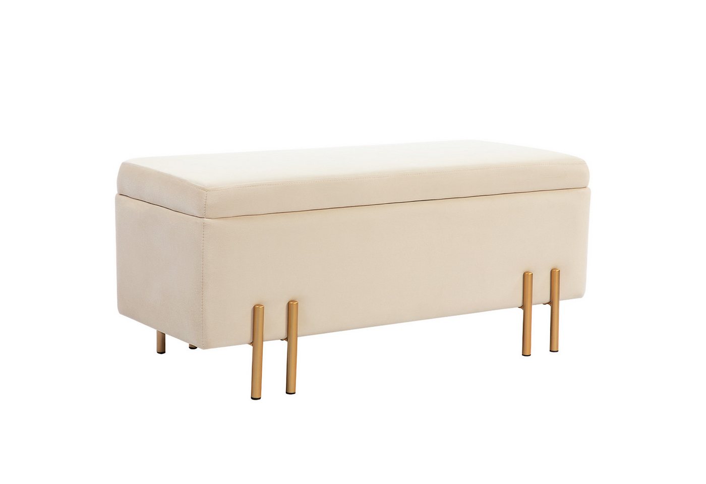 HOMCOM Sitzbank mit Stauraum Polsterbank mit Samtoptik (Sitztruhe mit Holzbeine, 1-St., Truhenbank), für Wohnzimmer Schlafzimmer Flur 100 x 40 x 42 cm, Beige von HOMCOM