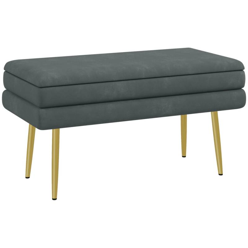 HOMCOM Sitzbank mit Stauraum Samtoptik Stahlbeine Grau 79,5 x 37,5 x 43 cm von HOMCOM