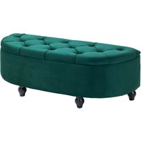 HOMCOM Sitzbank mit Stauraum und geöffnetem Deckel, Polsterbank aus Gummiholz, Velvet-Touch, Dunkelgrün, 120 x 46 x 42 cm für Wohnzimmer & Flur   Aosom.de von HOMCOM