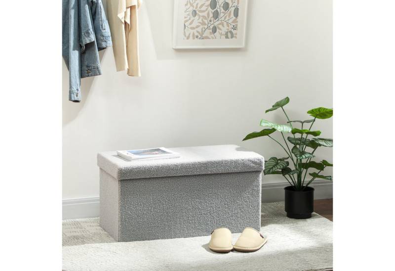 HOMCOM Sitzbank mit Stauraum faltbar Polsterbank mit Samtoptik (Sitztruhe, 1-St., Truhenbank), für Wohnzimmer Schlafzimmer Flur 76 x 38 x 38 cm, Hellgrau von HOMCOM