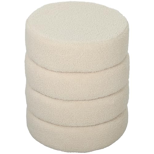 HOMCOM Sitzhocker, Fußhocker, Runder Polsterhocker, Fußstütze mit Sitzkissen, für Wohnzimmer, Schlafzimmer, Beige, Ø40 x 45 cm von HOMCOM