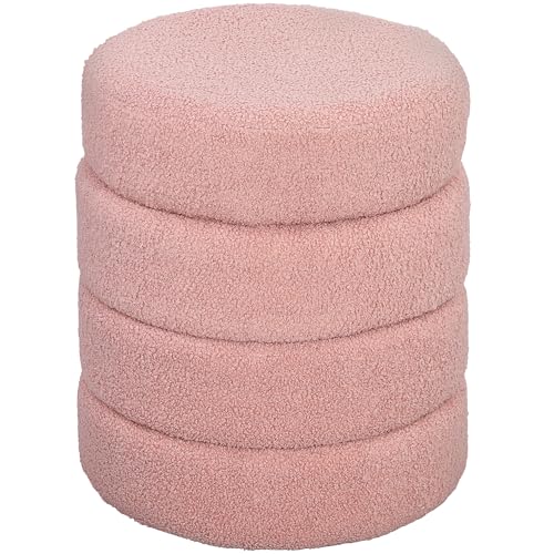 HOMCOM Sitzhocker, Fußhocker, Runder Polsterhocker, Fußstütze mit Sitzkissen, für Wohnzimmer, Schlafzimmer, Rosa, Ø40 x 45 cm von HOMCOM