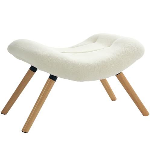 HOMCOM Sitzhocker, Fußhocker mit Berberfleece-Stoff, Polsterhocker bis 120 kg belastbar, für Wohnzimmer, Schlafzimmer, 67 x 45 x 38 cm, Cremeweiß von HOMCOM