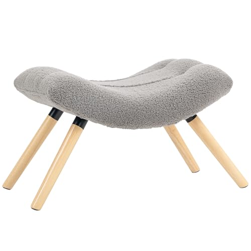 HOMCOM Sitzhocker, Fußhocker mit Berberfleece-Stoff, Polsterhocker bis 120 kg belastbar, für Wohnzimmer, Schlafzimmer, 67 x 45 x 38 cm, Hellgrau von HOMCOM