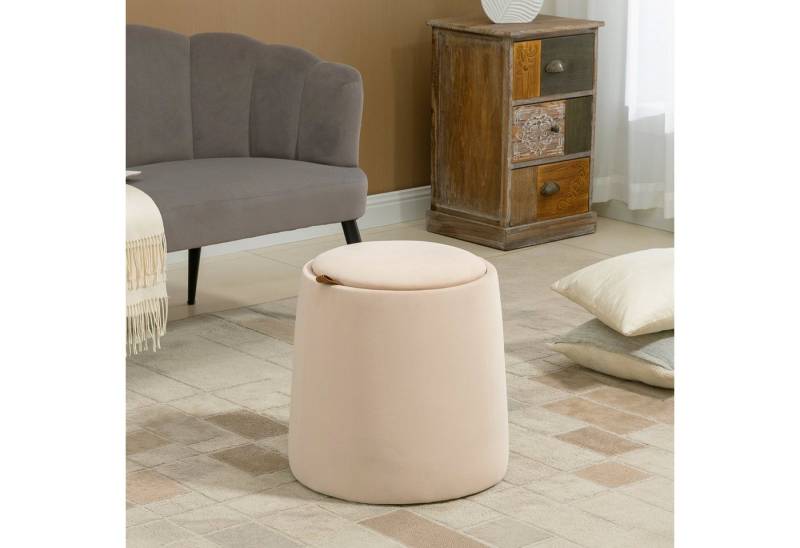 HOMCOM Sitzhocker 2-in-1 Hocker in Samtoptik inklusive Stauraum und abnehmbaren Deckel (Polsterhocker, 1 St., Sitzhocker), Beige Ø44 x 47,5 cm von HOMCOM