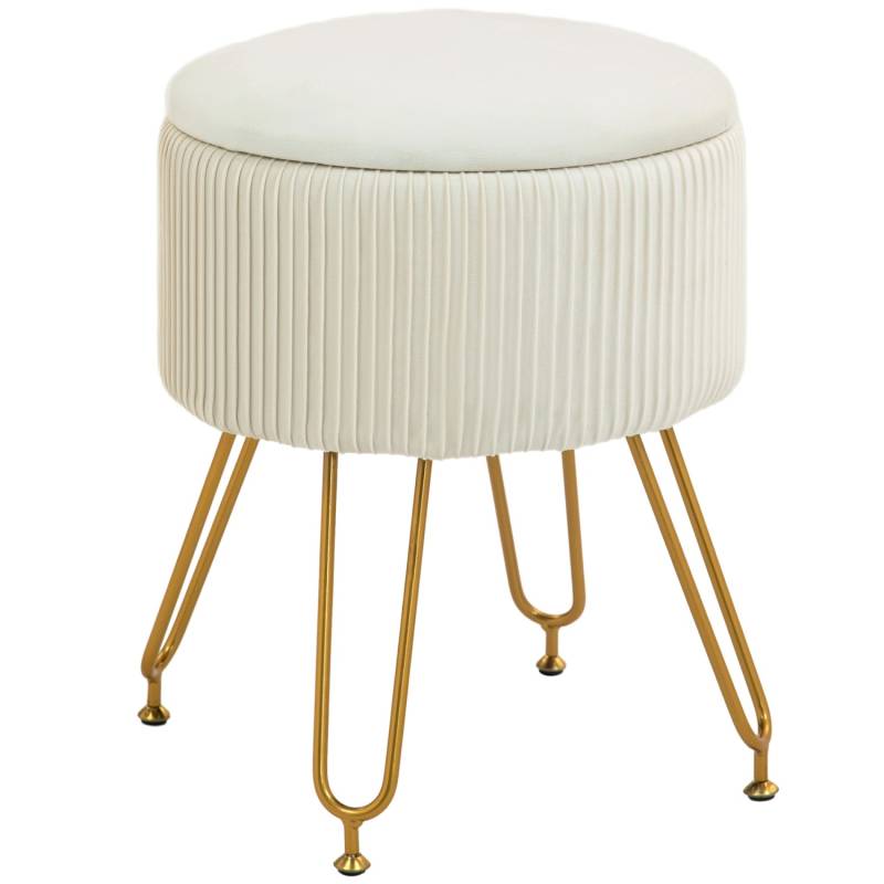 HOMCOM Sitzhocker 2-in-1 Polsterbank Polyester Stahl Cremeweiß 40 x 48H cm von HOMCOM