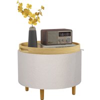 HOMCOM Sitzhocker Ø56 x 42 cm, runder Polsterhocker mit Stauraum und Klappdeckel, Holzbeine, ideal für Wohnzimmer und Schlafzimmer, Weiß   Aosom.de von HOMCOM