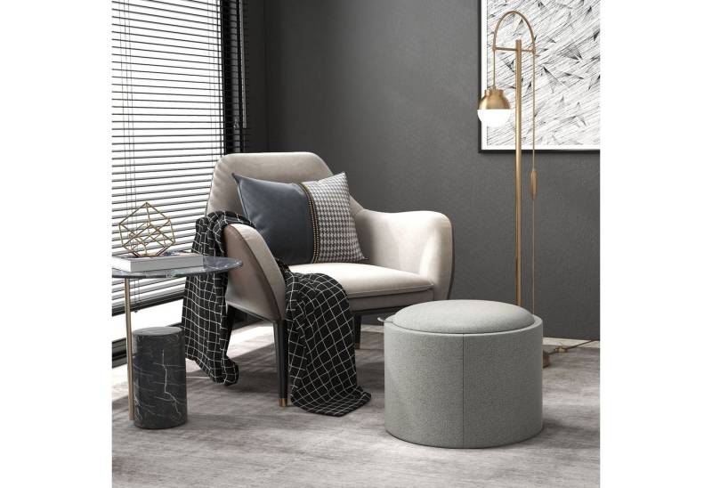 HOMCOM Sitzhocker Ottomane Runder Sitzhocker mit Stauraum, Klappdeckel (56 x 42 x 42 cm Runder Fußhocker mit Leinenoptik, 1 St., Polsterhocker mit Stauraum), für Wohnzimmer, Schlafzimmer, Grau von HOMCOM