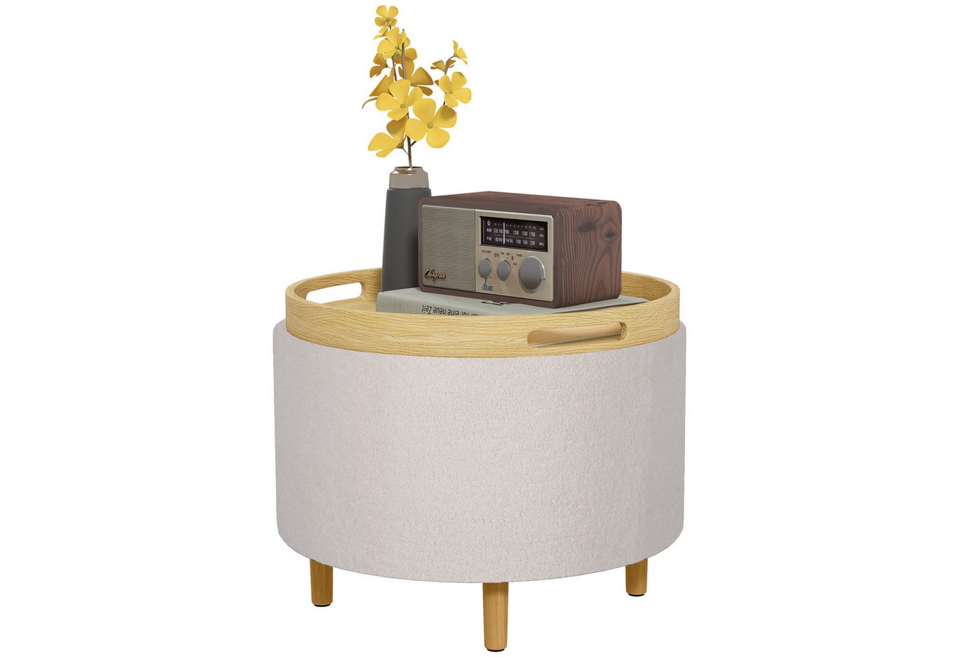 HOMCOM Sitzhocker Ottomane mit Stauraum, Klappdeckel (Hocker, 1 St., Polsterhocker), für Wohnzimmer, Schlafzimmer, Weiß, Ø56 x 42 cm von HOMCOM