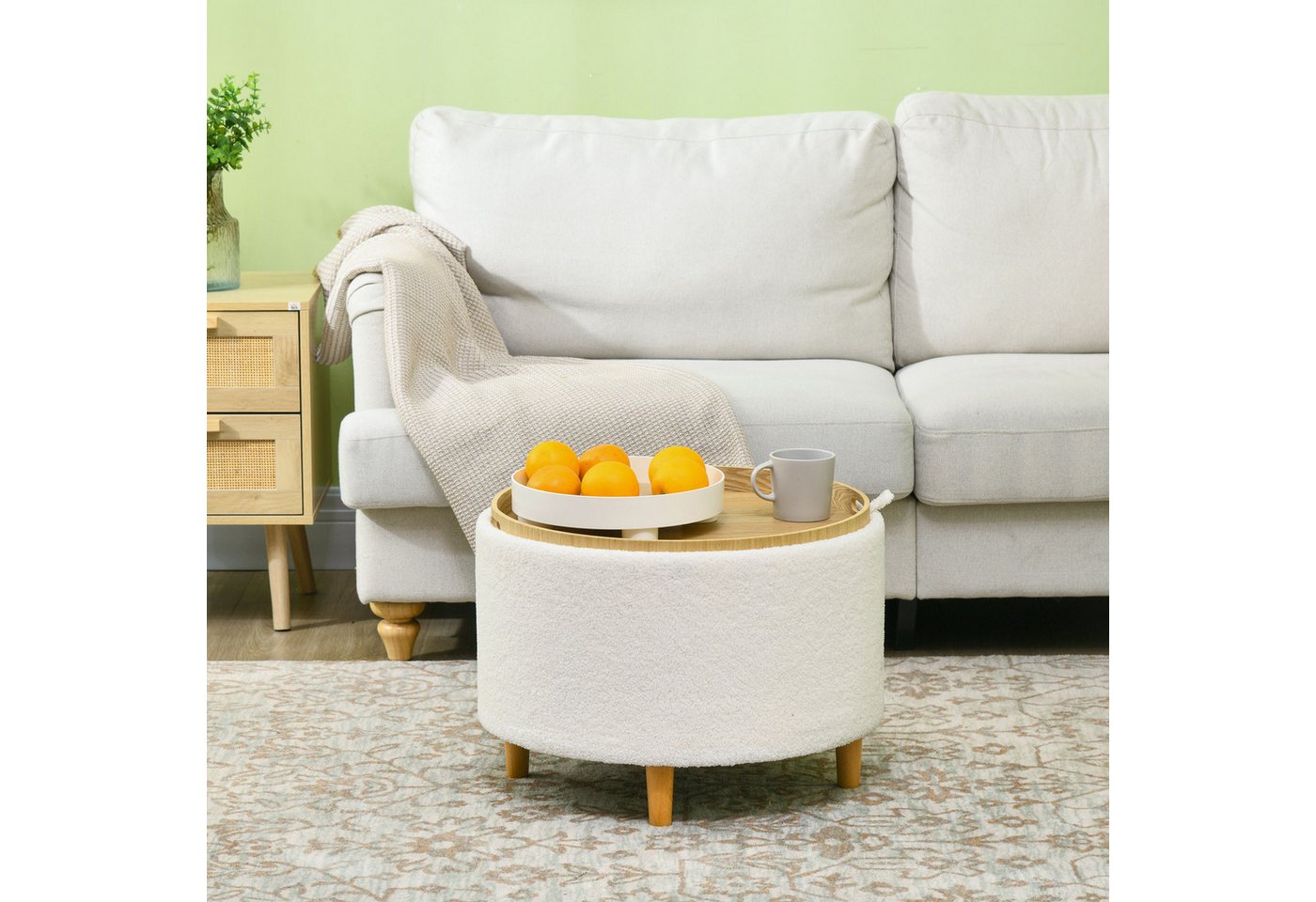 HOMCOM Sitzhocker Ottomane mit Stauraum, Klappdeckel (Hocker, 1 St., Polsterhocker), für Wohnzimmer, Schlafzimmer, Weiß, Ø56 x 42 cm von HOMCOM