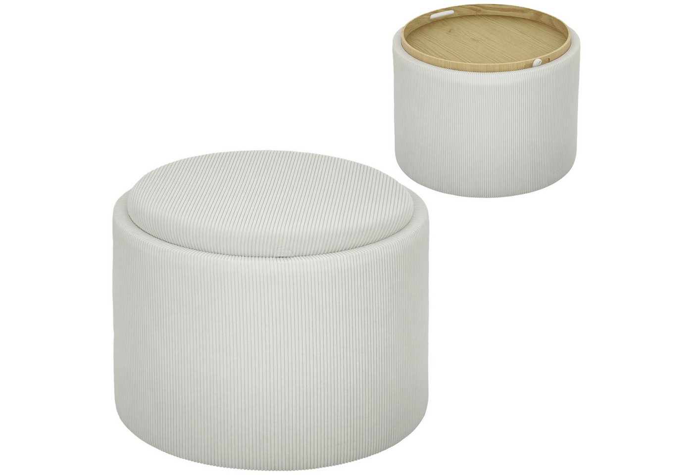 HOMCOM Sitzhocker Runder Hocker mit Stauraum (Polsterhocker in Cordoptik für Wohnzimmer, 1 St., Cremeweiß), Ø56 x 42 cm von HOMCOM