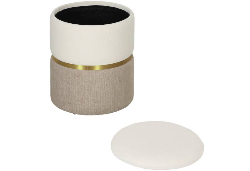 HOMCOM Sitzhocker mit Deckel, Metallring, zweifarbig Design (gepolsterter Fußhocker, 1 St., Ottomane mit Stauraum), Chenille 36 x 36 x 44 cm Cremeweiß von HOMCOM