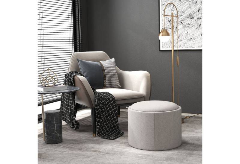 HOMCOM Sitzhocker mit Klappdeckel als Couchtisch nutzbar (56 x 42 x 42 cm Runder Fußhocker mit Leinenoptik, 1 St., Polsterhocker mit Stauraum), für Wohnzimmer, Schlafzimmer, Hellgrau von HOMCOM