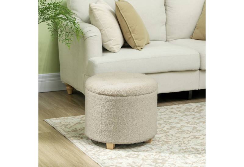 HOMCOM Sitzhocker mit Stauraum, Deckel, Kaschmiroptik (Truhenbank, 1 St., Polsterbank), für Flur Schlafzimmer Wohnzimmer, Holzrahmen Ø45 x 41 cm Cremeweiß von HOMCOM