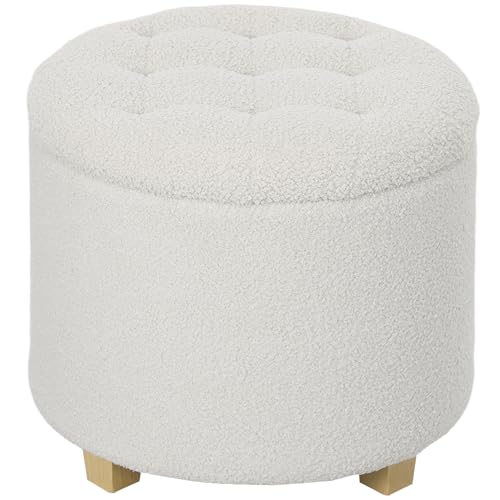 HOMCOM Sitzhocker mit Stauraum, Kleiner Hocker mit Deckel, Runder Fußhocker mit Holzbeinen, Kaschmiroptik, Polsterhocker für Wohnzimmer Schlafzimmer, 45 x 45 x 41 cm, Weiß HOMCOM Sitzhocker mit Stauraum, Kleiner Hocker mit Deckel, Runder Fußhocker mit Holzbeinen, Kaschmiroptik, Polsterhocker für Wohnzimmer Schlafzimmer, 45 x 45 x 41 cm, Weiß von HOMCOM