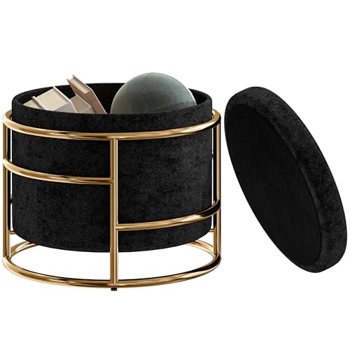 HOMCOM Sitzhocker mit Stauraum, Kleiner Hocker mit Deckel, Runder Polsterhocker mit Stahrahmen, Fußhocker für Wohnzimmer Schlafzimmer, 42 x 42 x 39 cm, Schwarz HOMCOM Sitzhocker mit Stauraum, Kleiner Hocker mit Deckel, Runder Polsterhocker mit Stahrahmen, Fußhocker für Wohnzimmer Schlafzimmer, 42 x 42 x 39 cm, Schwarz von HOMCOM
