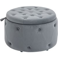 HOMCOM Sitzhocker mit Stauraum Polsterhocker Aufbewahrungsbox runde Ottomane mit Deckel Samtoptik grau Ø60 x 40 cm für Wohnzimmer & Schlafzimmer   Aosom.de von HOMCOM
