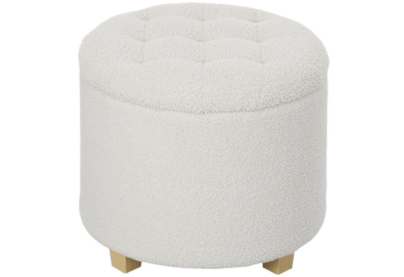 HOMCOM Sitzhocker mit Stauraum, Runder Fußhocker mit Holzbeinen, Kaschmiroptik (Kleiner Hocker, 1 St., Polsterhocker), für Wohnzimmer Schlafzimmer, 45 x 45 x 41 cm, Weiß von HOMCOM