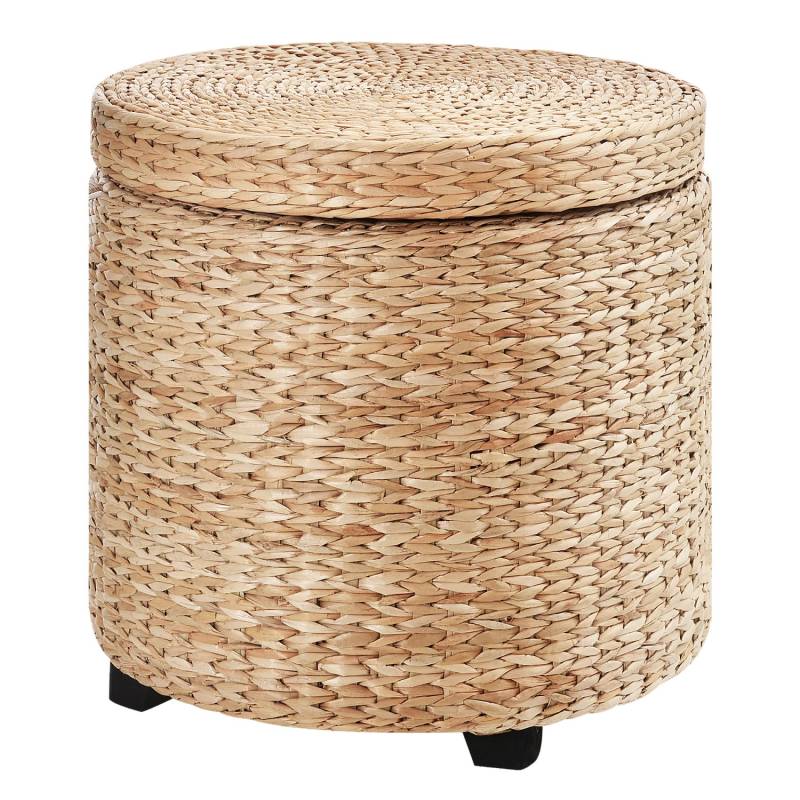 HOMCOM Sitzhocker mit Stauraum Deckel Abnehmbar Stroh Rattan Khaki Ø43 x 43cm von HOMCOM