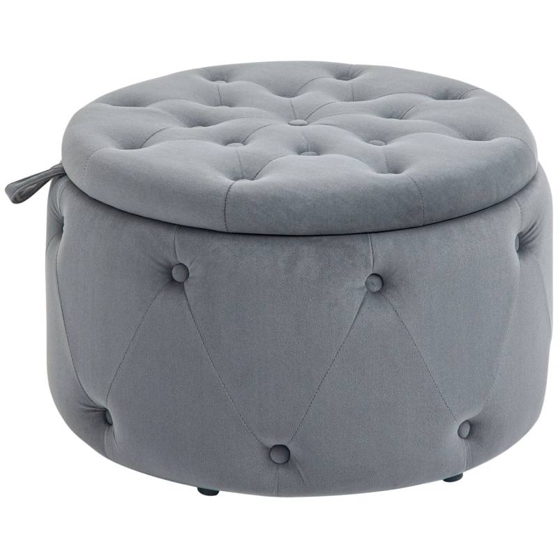 HOMCOM Sitzhocker mit Stauraum Deckel Runde Samtoptik Knöpfen Grau Ø60 x 40 cm von HOMCOM