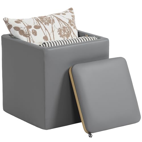 HOMCOM Sitzhocker mit Stauraum Hocker mit Deckel, Quadratischer Fußhocker Sitzwürfel Aufbewahrungsbox Polsterhocker Couchtisch Kunstleder 40 x 40 x 40 cm Grau von HOMCOM