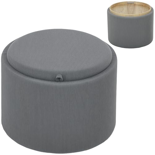 HOMCOM Sitzhocker mit Stauraum Hocker mit Deckel, Runder Fußhocker Polsterhocker Couchtisch mit Cord-Optik 56 x 56 x 42 cm Grau HOMCOM Sitzhocker mit Stauraum Hocker mit Deckel, Runder Fußhocker Polsterhocker Couchtisch mit Cord-Optik 56 x 56 x 42 cm Grau von HOMCOM