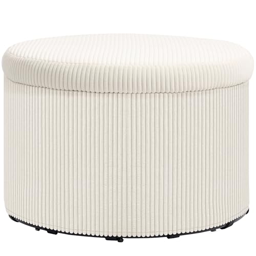 HOMCOM Sitzhocker mit Stauraum Hocker mit Deckel, Runder Polsterhocker Fußhocker mit Cord-Optik für Wohnzimmer, Schlafzimmer 60 x 60 x 41 cm Beige von HOMCOM