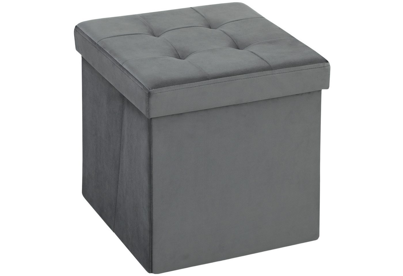 HOMCOM Sitzhocker mit Stauraum Klappbar Hocker mit Deckel (Fußhocker, 1 St., Sitzwürfel), Polsterhocker mit Samtoptik 38 x 38 x 38 cm Grau von HOMCOM