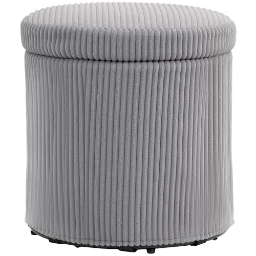 HOMCOM Sitzsack zur Aufbewahrung, rund, gepolstert, abnehmbarer Deckel, für Flur, Schlafzimmer, Wohnzimmer, Ø 40 x 41 cm, Hellgrau von HOMCOM