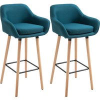 HOMCOM Skandinavische Designer Barhocker - Set mit 2 Barhockern Grand Confort mit Fußstützen und Armlehnen - Massivholz Leinen blau   Aosom von HOMCOM