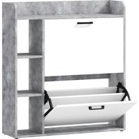 HOMCOM Slim-Schuhschrank platzsparend mit 2 Klapptüren, Schuhschrank für Flur mit 3 offenen Fächern, verstellbare Einlegeböden, Oberplatte, Schuhaufbewahrung für 15 Paar, aus Holz mit Griff, 83x24x90,5 cm, Grau   Aosom von HOMCOM