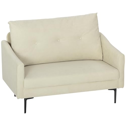 HOMCOM Sofa 2-Sitzer 124 cm Kleine Couch Dick Gepolstert Polstersofa mit Armlehne, Samtoptik, Getuftetes Loungesofa für Wohnzimmer, Schlafzimmer, Kleinen Raum, Cremeweiß HOMCOM Sofa 2-Sitzer 124 cm Kleine Couch Dick Gepolstert Polstersofa mit Armlehne, Samtoptik, Getuftetes Loungesofa für Wohnzimmer, Schlafzimmer, Kleinen Raum, Cremeweiß von HOMCOM