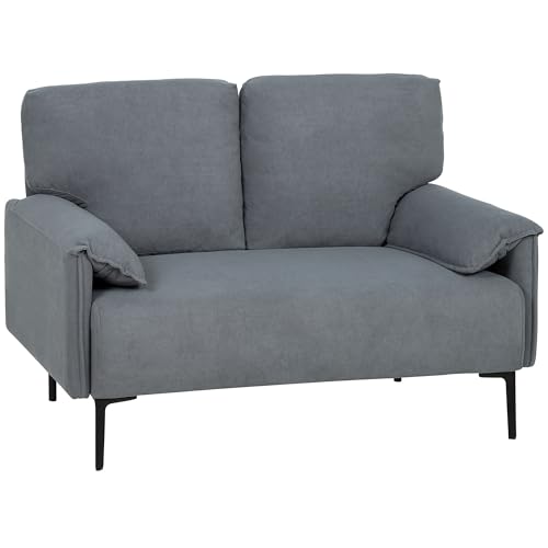 HOMCOM Sofa 2-Sitzer 127 cm Kleine Couch Polstersofa mit Gepolstert Armlehne, Samtoptik, Modernes Loungesofa für Wohnzimmer, Schlafzimmer, Kleine Räume, Grau von HOMCOM