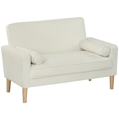 HOMCOM Sofa 2-Sitzer 130 cm Kleine Couch Gepolstert Polstersofa mit Armlehne, Samtoptik, Getuftetes, Modernes Doppelsofa Loungesofa für Wohnzimmer, Schlafzimmer, Kleinen Raum, Cremeweiß von HOMCOM