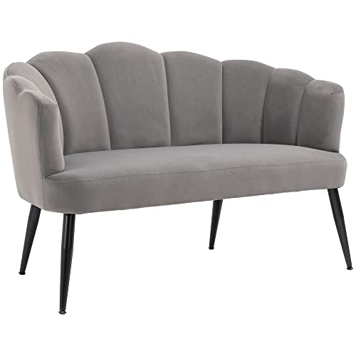 HOMCOM Sofa 2 Sitzer 132 cm Couch mit Armlehne, Muschelartige Rückenlehne, kleines Polstersofa Modernes Doppelsofa mit Samtoptik, Metallbeine für Wohnzimmer, Schlafzimmer Dunkelgrau von HOMCOM