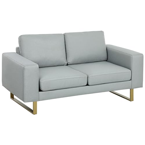 HOMCOM 2 Sitzer Sofa Zweisitzer Stoffsofa mit Kissen Armlehne Leinenoptik für Schlafzimmer 145 x 82 x 78 cm Hellgrau von HOMCOM
