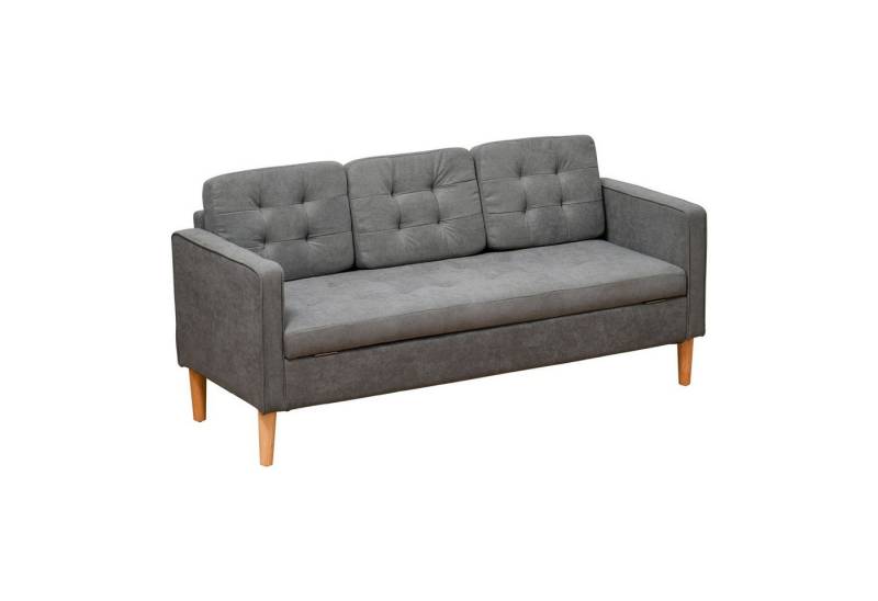 HOMCOM Sofa abnehmbar mit Kissen, aus Gummiholz, Einzelstück 1 Teile, Stauraum unter Sitzfläche von HOMCOM