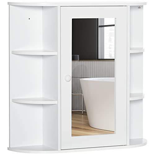 HOMCOM Spiegelschrank Badspiegel Wandmontage Hängeschrank Badeschrank mit 8 Fächern Mehrzweckschrank für Badezimmer Weiß 66 x 17 x 63 cm von HOMCOM