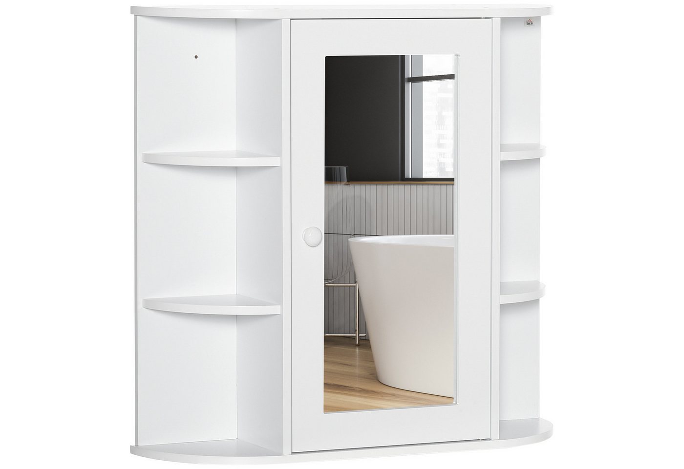 HOMCOM Spiegelschrank Badspiegel Wandmontage mit 8 Fächern (Badeschrank, 1-St., Hängeschrank) für Badezimmer Weiß 66 x 17 x 63 cm von HOMCOM