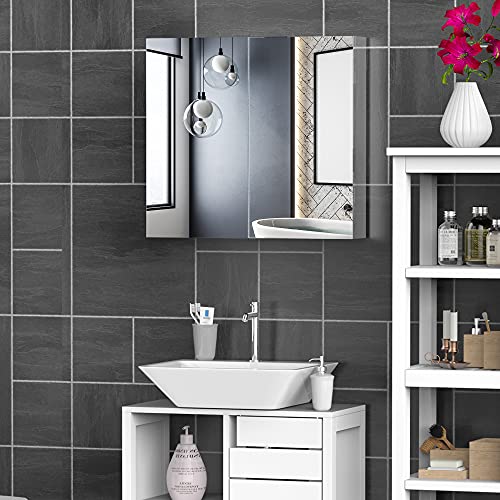 HOMCOM Spiegelschrank Rahmen aus rostfreiem Stahl mit Aufbewahrung Regal für Toilette Badezimmer ABM. 60L x 12l x 55H cm HOMCOM Spiegelschrank Rahmen aus rostfreiem Stahl mit Aufbewahrung Regal für Toilette Badezimmer ABM. 60L x 12l x 55H cm von HOMCOM