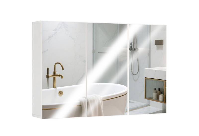 HOMCOM Spiegelschrank mit 3 Spielgeltüren, 5 Regale, (Badschrank, 1-St., Badezimmerschrank) für Badezimmer, Weiß, 90 x 15,5 x 60 cm von HOMCOM