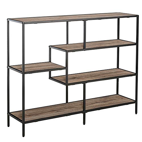 HOMCOM Standregal, Bücherregal Lagerregal Industrieller Stil, Aktenregal, Küchenregal, P2 Spanplatte, Metall, Schwarz+helle Eiche, 120 x 32 x 95 cm von HOMCOM