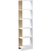 HOMCOM Standregal Bücherregal 5-stufiges Büroregal Lagerregal Aktenregal Küchenregal Spanplatte Eiche+Weiß 45 x 21 x 170 cm   Aosom von HOMCOM