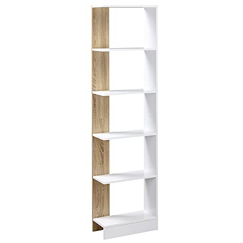 HOMCOM Standregal Bücherregal 5-stufiges Büroregal Lagerregal Aktenregal Küchenregal Spanplatte Eiche+Weiß 45 x 21 x 170 cm von HOMCOM